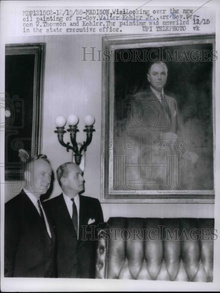 1958 Press Photo Gov. Vernon W. Thomson, Former Gov. Walter Kohler Jr. - Historic Images