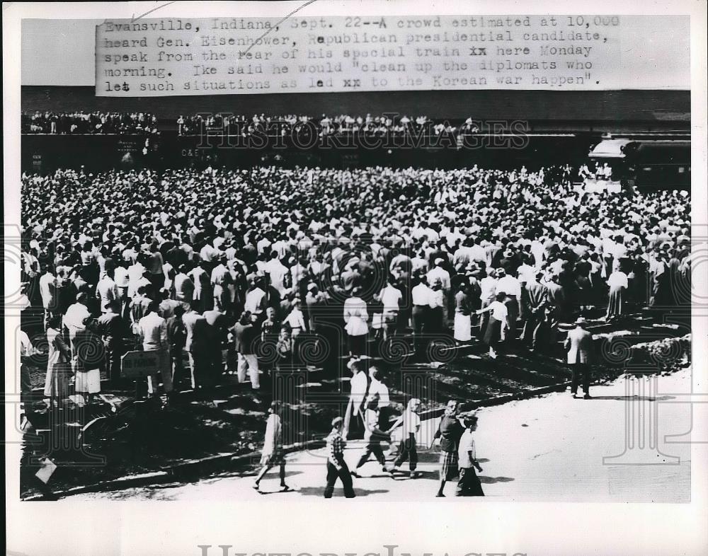 1952 Press Photo President Dwight D. Eisenhower Arriving In Evansville Indiana - Historic Images