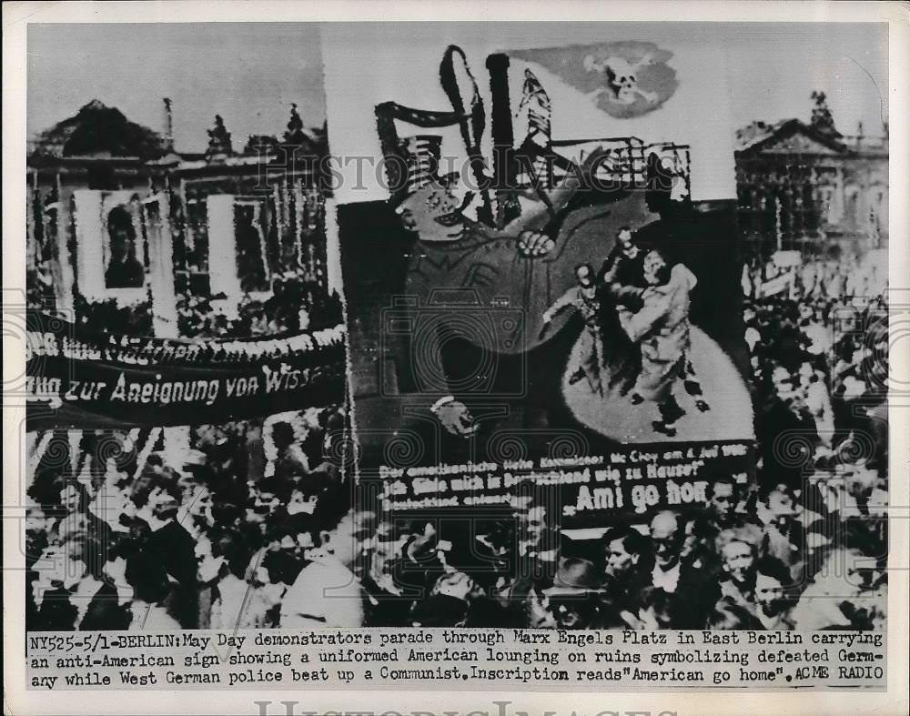 1951 Press Photo May Day demonstrators at Marx Engels Platz in Berlin - Historic Images
