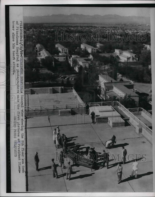 1955 Press Photo Fitzsimmons Hspt . President Eisenhower is after heart attack - Historic Images