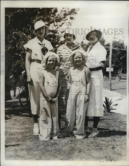 1933 Press Photo Mrs PK Rhinelander, Mrs H Orvis, N Hill & children - Historic Images