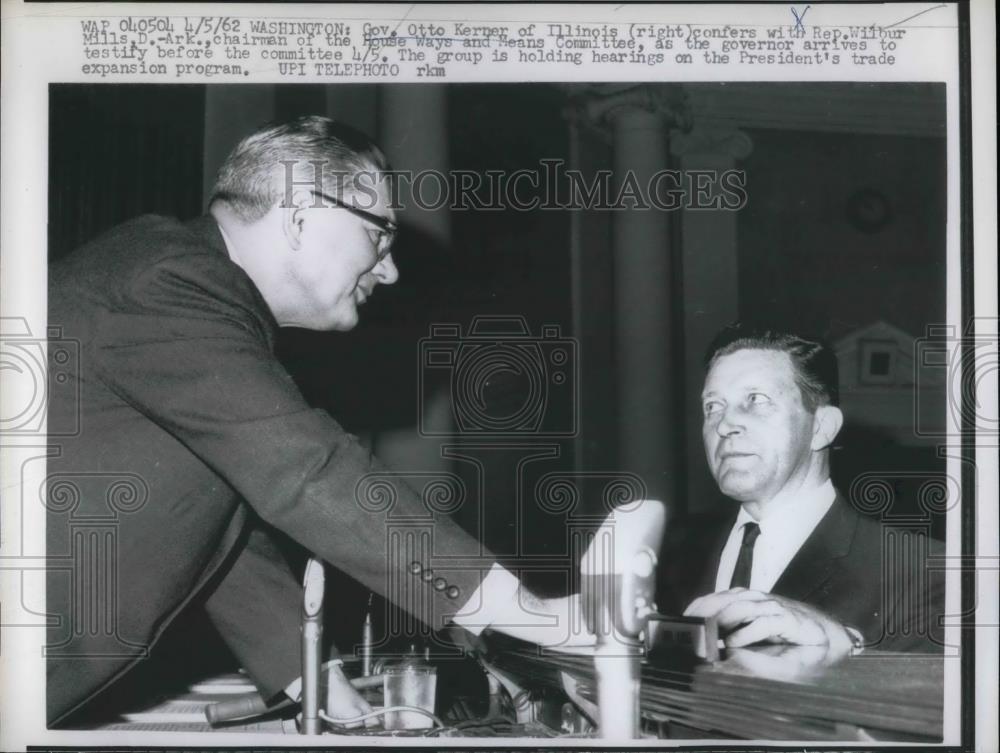 1962 Press Photo Governor Otto Kerner of Illinois, Rep. Wilbur Mills - Historic Images