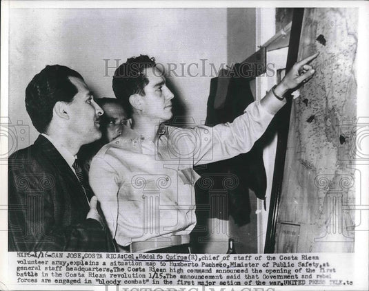 1955 Press Photo Col. Rodol Quiros of Costa Rica army & Humberto Pacheco - Historic Images