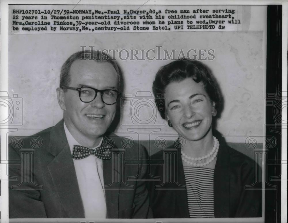 1959 Press Photo Paul N. Dwyer Free Man After Serving 22 Years & Caroline Pinkos - Historic Images