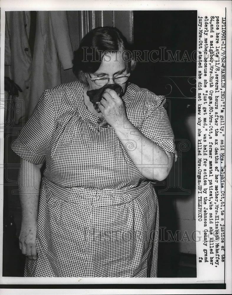 1962 Press Photo Mrs. Delphine Ott after confessing to murder - nea56123 - Historic Images