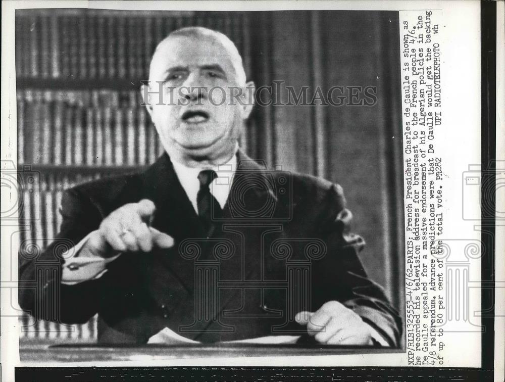 1962 Press Photo French President Charles de Caulle recording his television - Historic Images