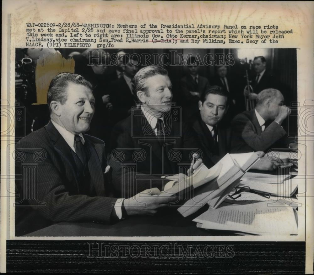 1968 Press Photo Illinois Gov. Otto Kerner, NY Mayor John Lindsay, Sen. Harris - Historic Images