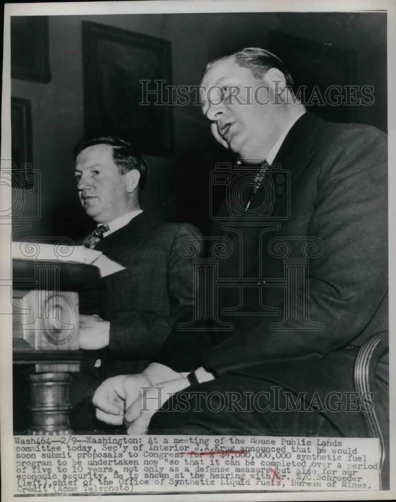 1948 Press Photo Secretary of Interior J. A. Krug, Dr. W. Schroeder - nea59057 - Historic Images