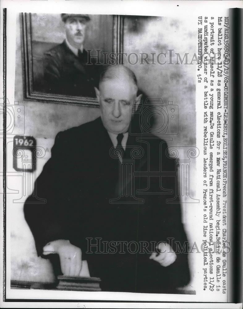 1962 Press Photo French Pres. Charles de Gaulle voting - nea56869 - Historic Images