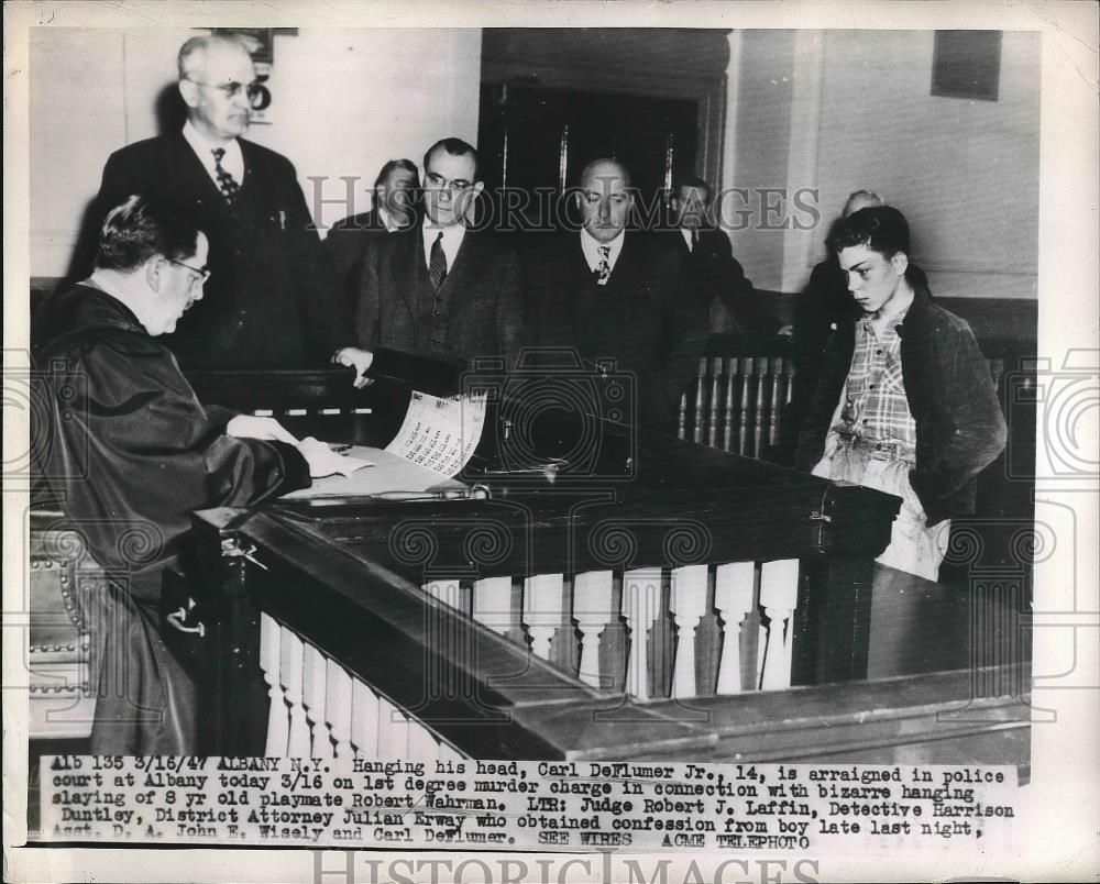 1947 Press Photo Carl Deflumer Jr. arraigned in court - nea68322 - Historic Images