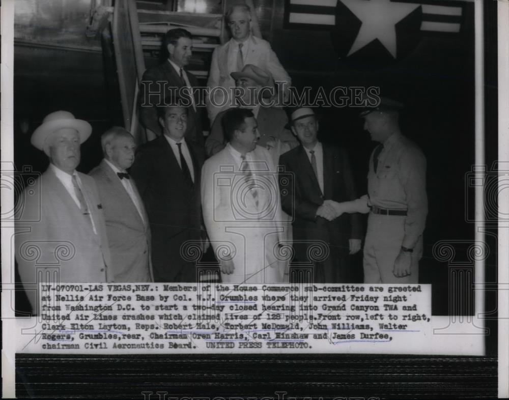 1958 Press Photo House Commerce Sub Committee greeted Nellis Air Base Base. - Historic Images
