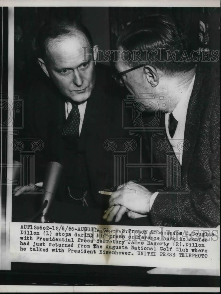 1956 Press Photo US-French Amb.Douglas Dillon & Pres. Press Sec James Hagerty - Historic Images