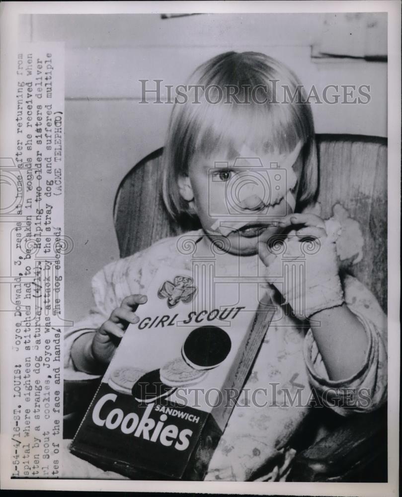 1951 Press Photo Joyce Doswald, 3 Year Old Attacked by Stray Dog, St. Louis - Historic Images