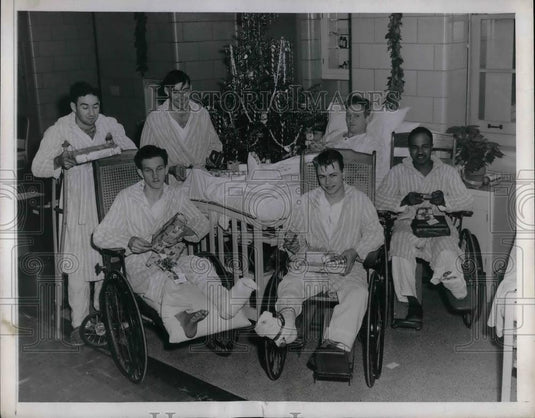1944 Press Photo Wounded Vets, E. Keffer, L. Peterson, V. Clifford, F. Hatmaker - Historic Images