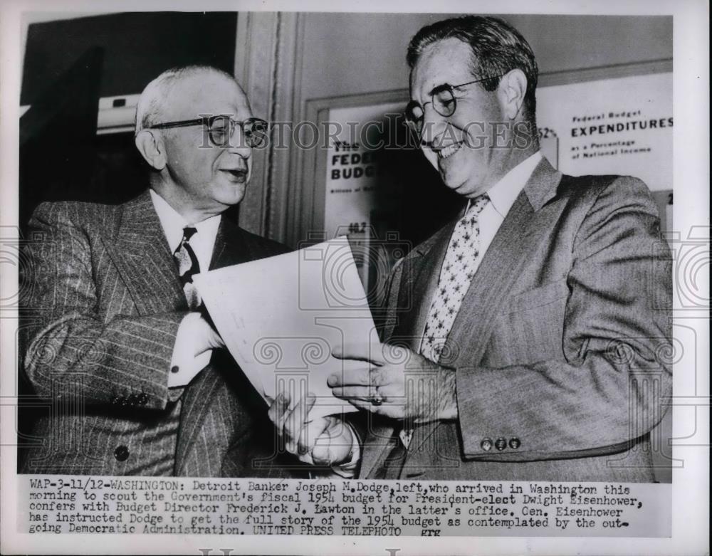 1952 Press Photo Banker Joseph M. Dodge, Budget Director Frederick J. Lawton - Historic Images