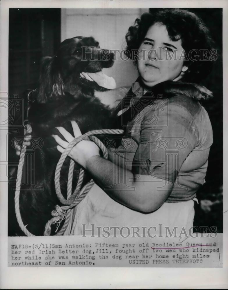 1958 Press Photo Reedielee Queen &amp; her Irish setter dog fought off kidnappers - Historic Images