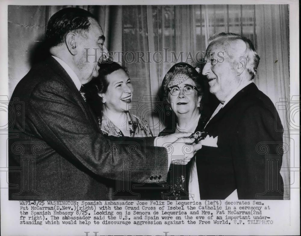 1953 Press Photo Spanish Amb & Mrs  Jose F de Lequerica, Sen. & Mrs P McCarran - Historic Images