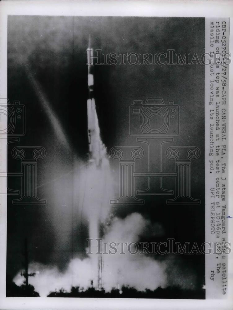 1958 Press Photo 3 Stage Vanguard with Satellite - nea67584 - Historic Images