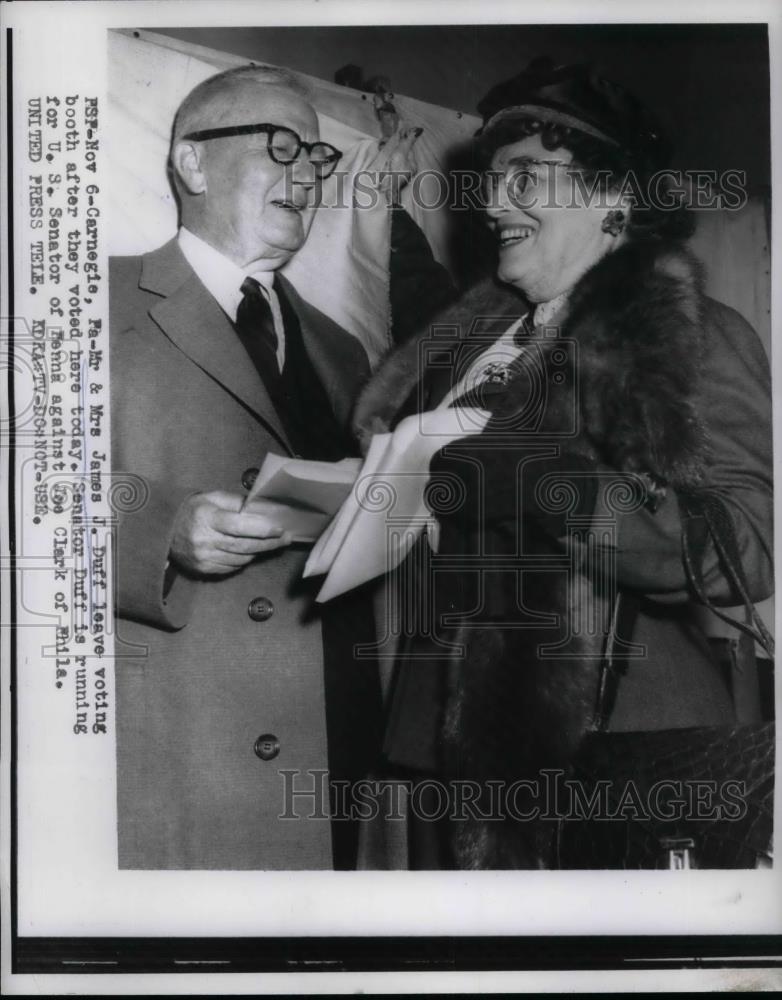 1956 Press Photo  Pa. Senator  &amp; Mrs James J. Duff at the polls - Historic Images