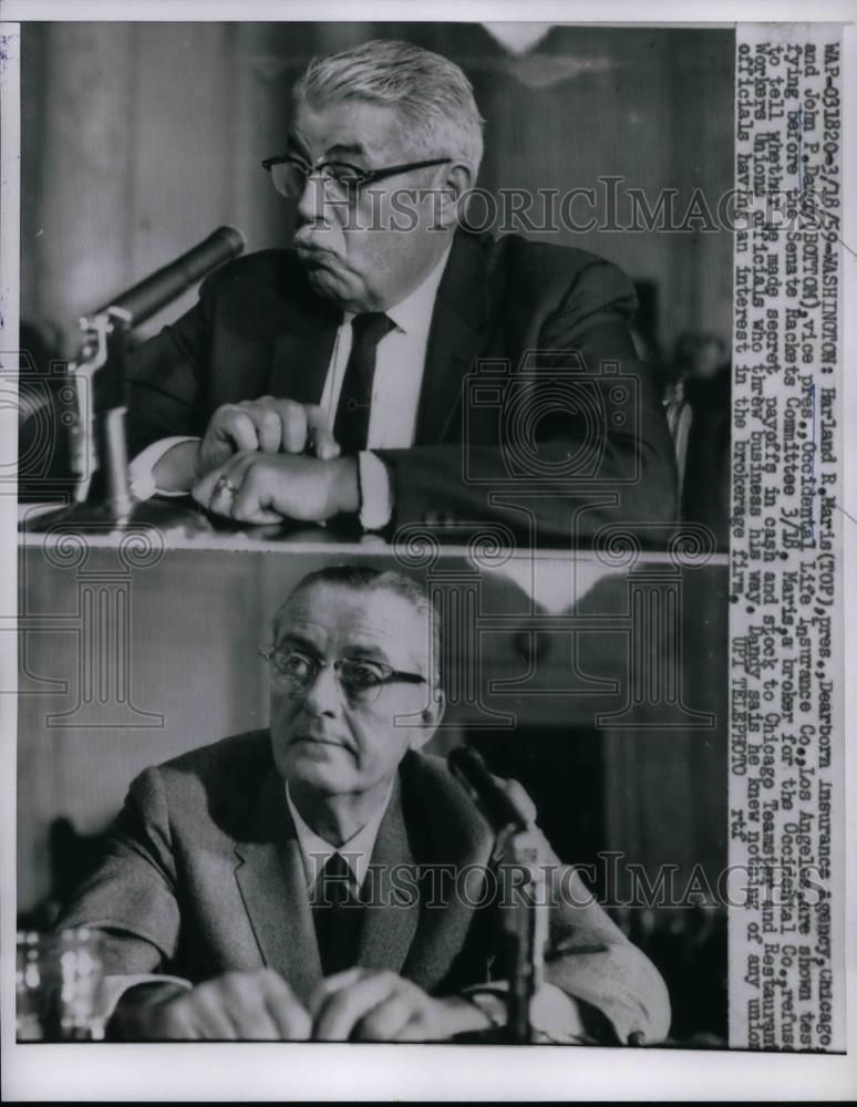 1959 Press Photo Harland Maris, pres. Dearborn Ins. Co.&amp; J. Dandy VP Occidental - Historic Images