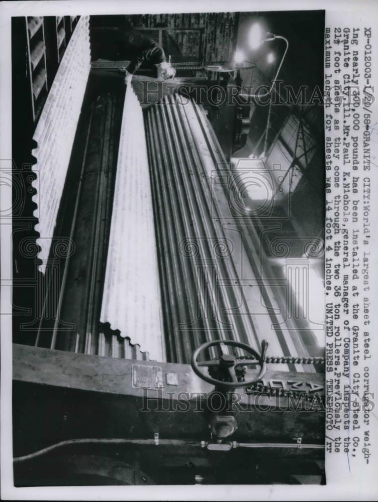 1958 Press Photo Granite City, Ill sheet steel corrugator - Historic Images
