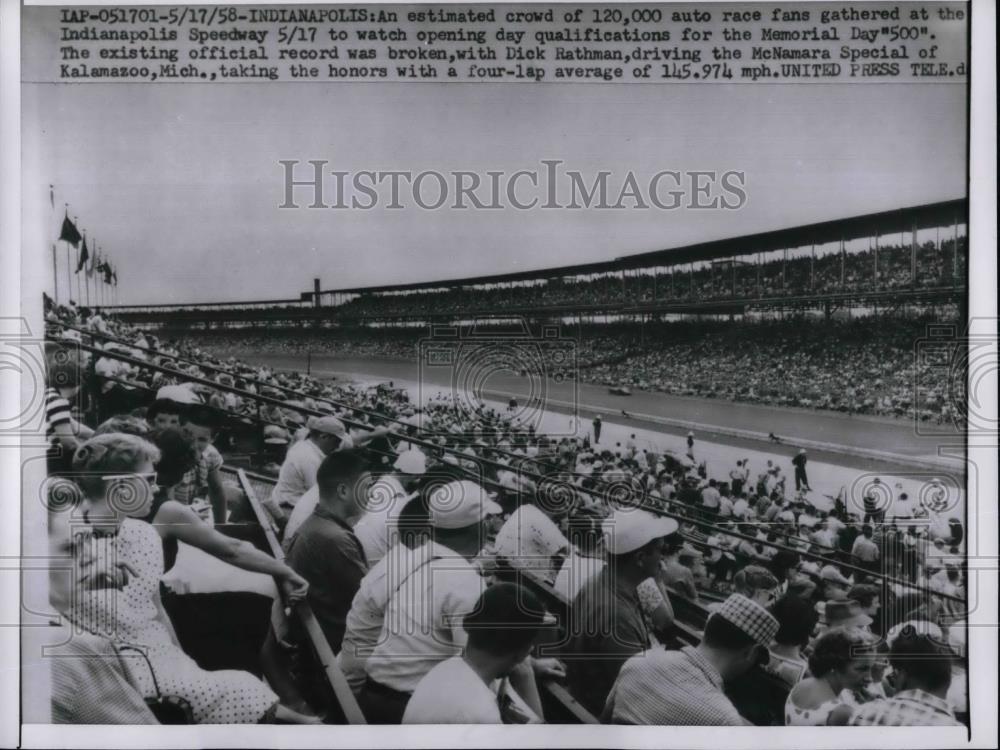 1958 Press Photo 120,000 Fans Gather At Indianapolis Speedway - Historic Images