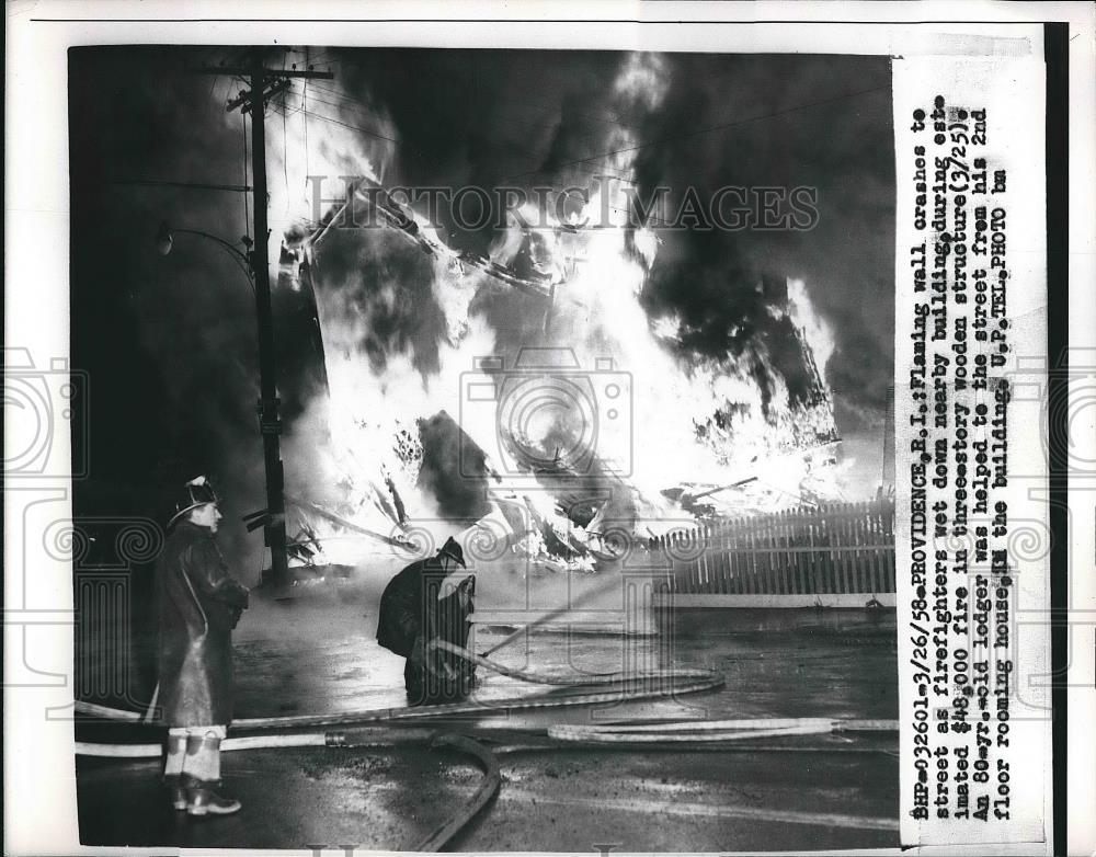 1958 Press Photo Firefighters In Providence Rhode Island Fire Rescue People - Historic Images