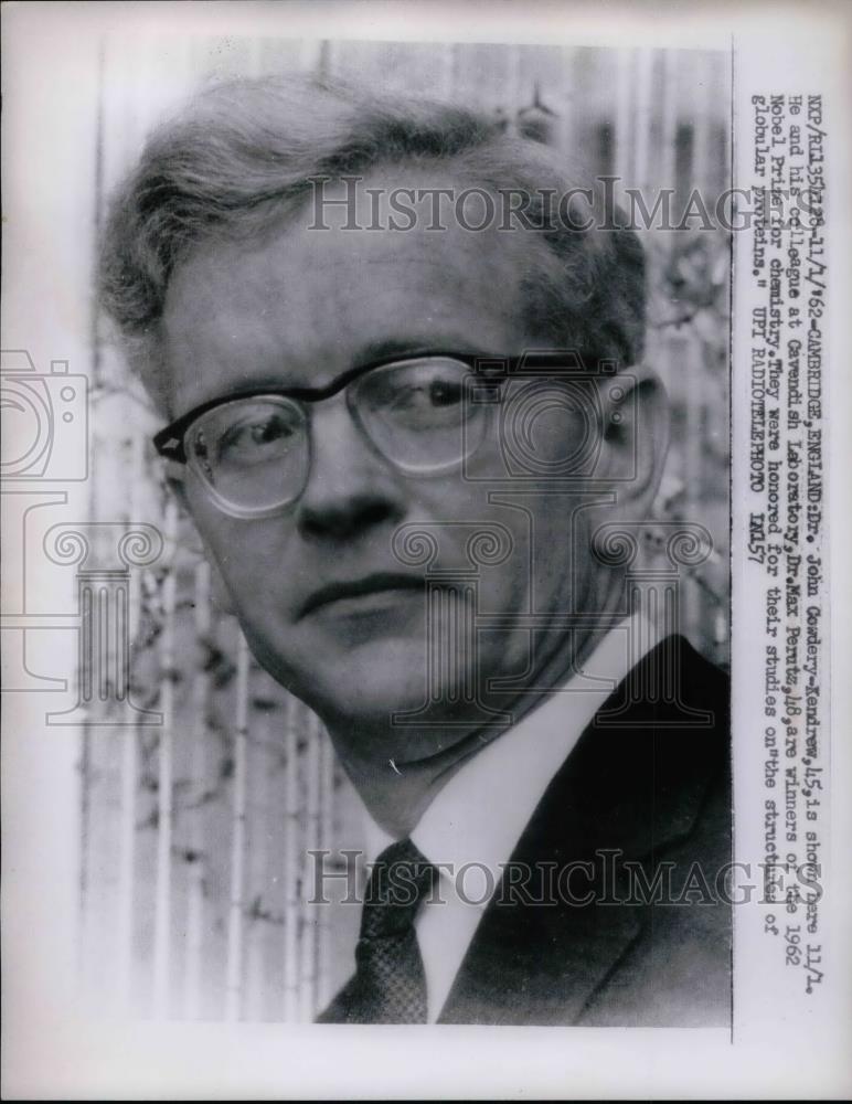 1962 Press Photo Dr John Cowdery-Kendrew Winner of Nobel Prize - nea75125 - Historic Images