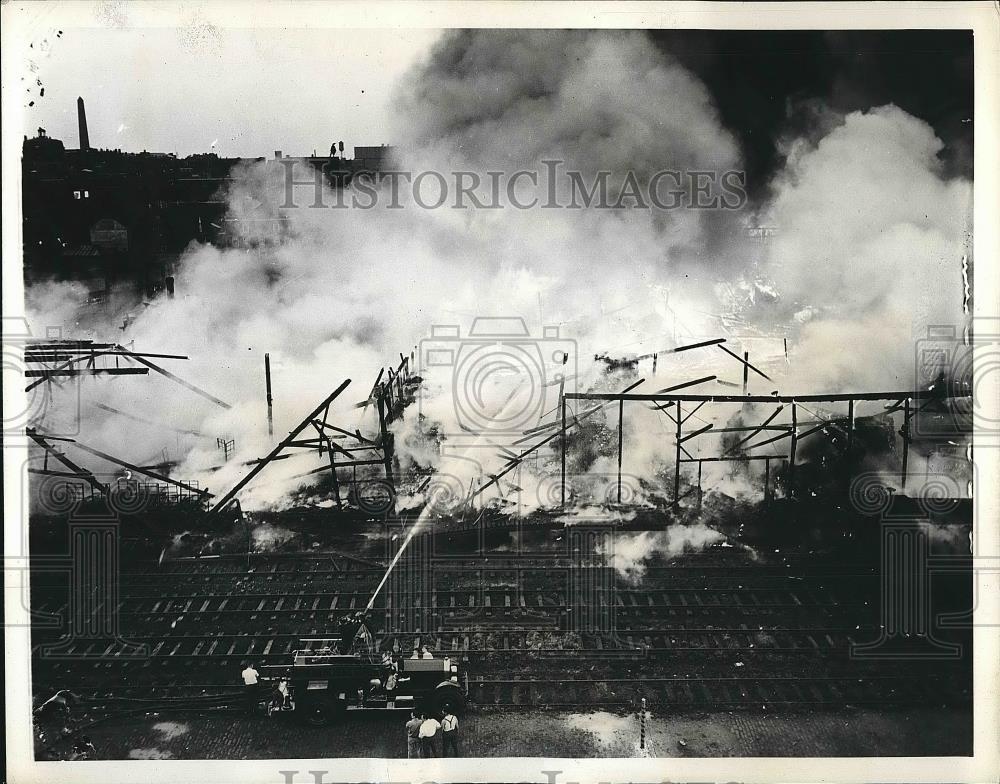 1941 Press Photo Charlestown, MA Firefighters Battle Fire - Historic Images