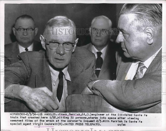 1956 Press Photo LA, Calif. Frank Parrish& SAnta Fe RR  agent Virgil Cockrell - Historic Images