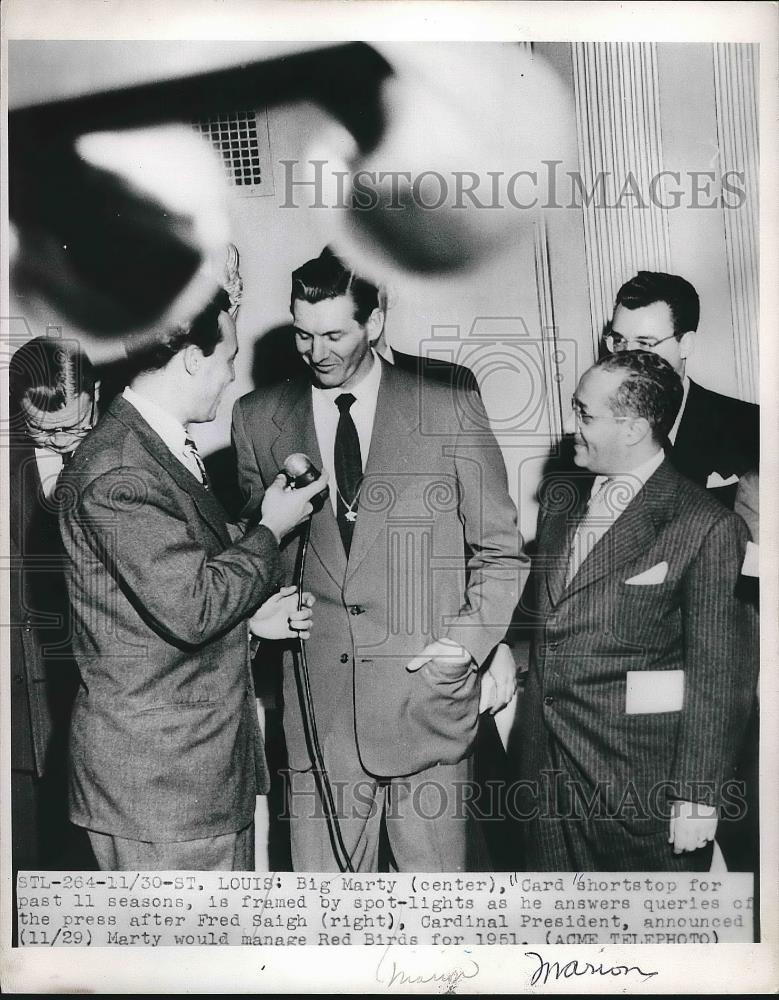 1950 Press Photo Big Marty and Fred Saigh at meeting - nea72499 - Historic Images