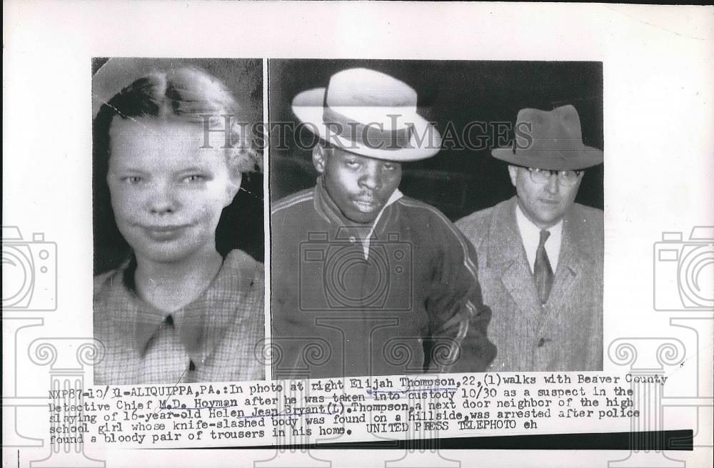 1954 Press Photo Elijah Thompson (L)arrested as a suspect in slaying a Teenager. - Historic Images