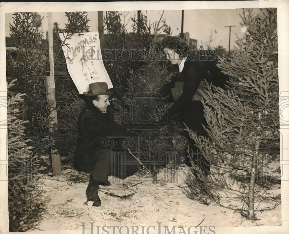 1945 Press Photo Flint, Mich. AC Sparkplug Div. of GM, UAW sells Xmas trees - Historic Images