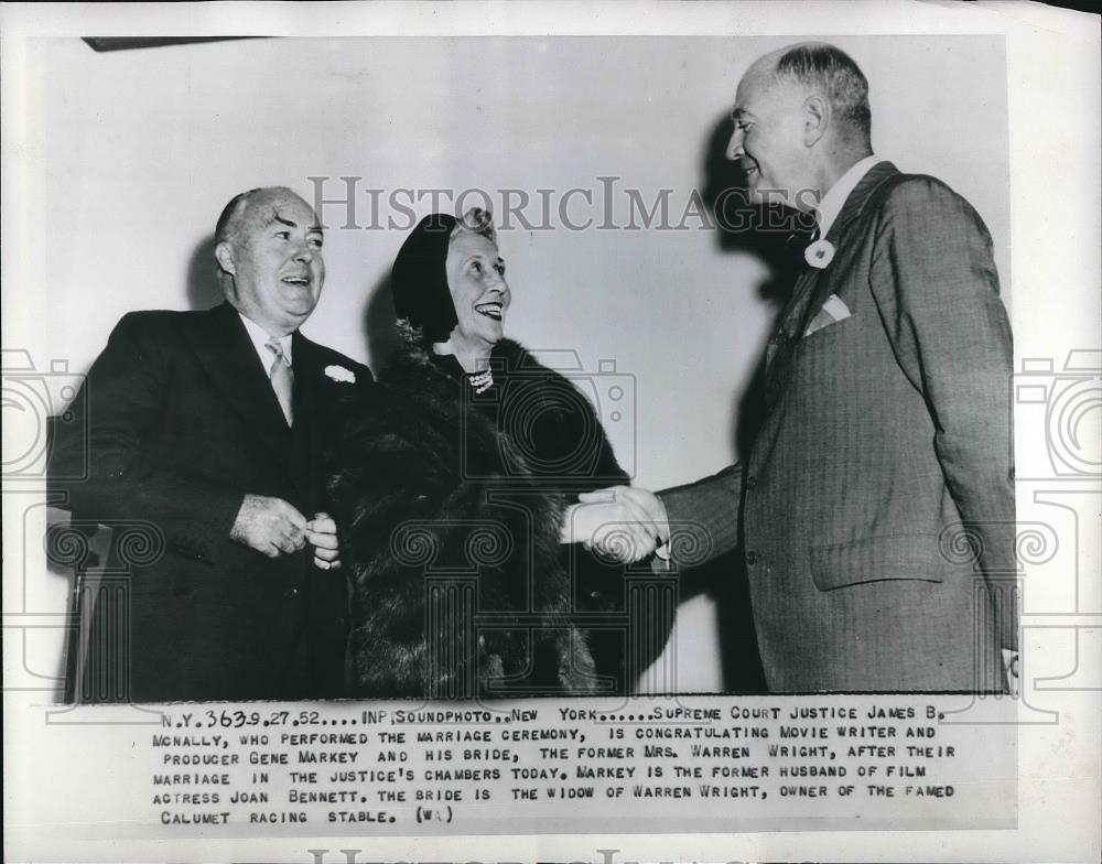 1952 Press Photo Supreme Court Justice James McNally,Gene Markey,Mrs. Wright - Historic Images