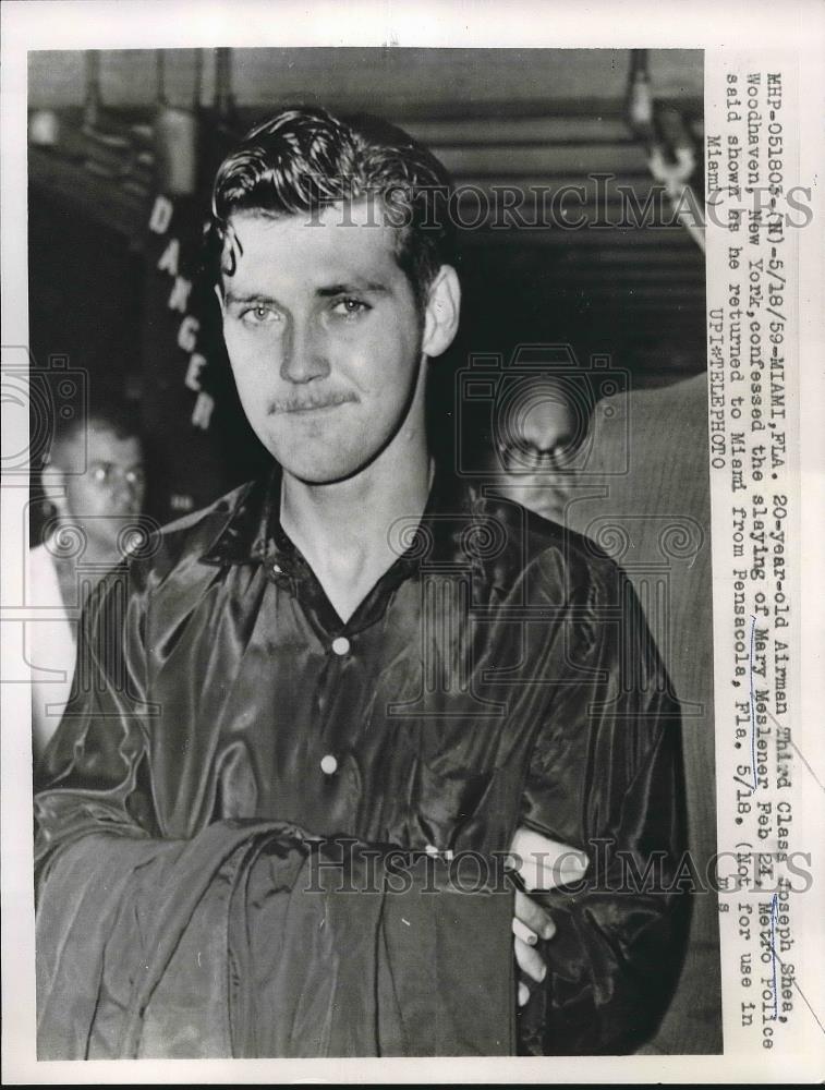 1959 Press Photo Miami, Fla, Airman 3ed c Joseph Shea in custody for murder - Historic Images