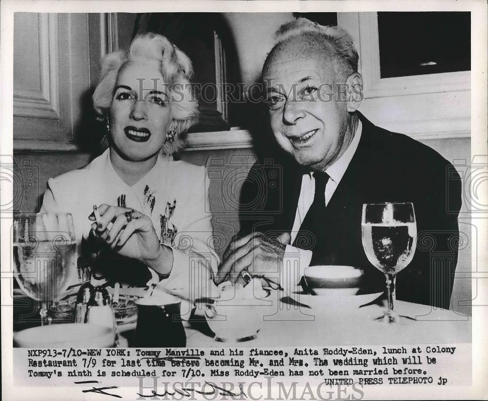 1952 Press Photo Asbestos heir Tommy Manville &amp; fiancee AF Roddy-Eden - Historic Images
