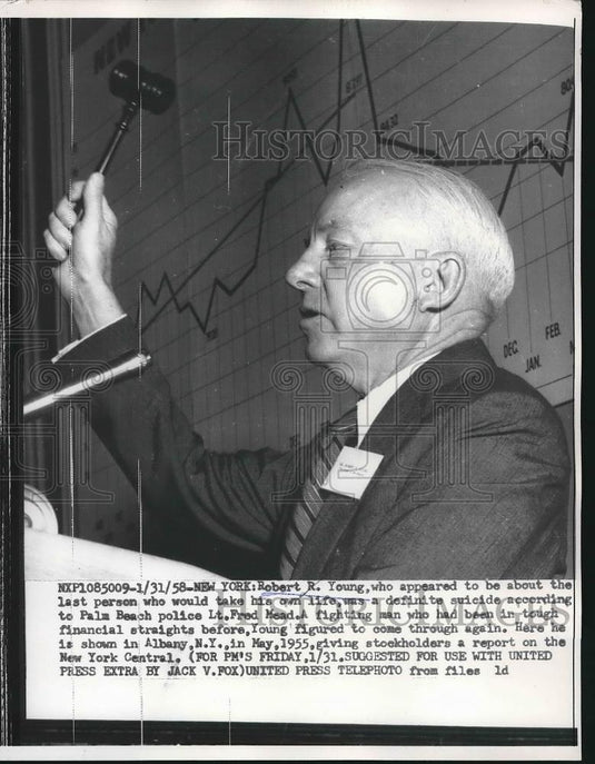 1958 Press Photo Robert R Young, Texas RR magnate - Historic Images
