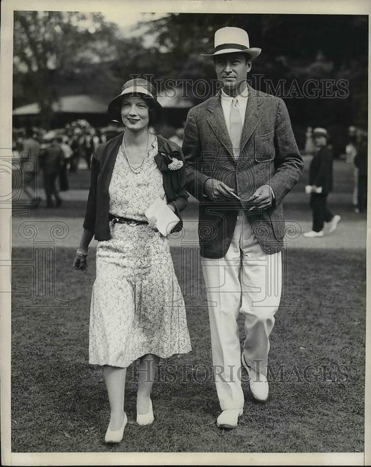 1931 Press Photo Mr P.B. Kountz & Mrs Duncan Dunscombe at Saratoga track - Historic Images