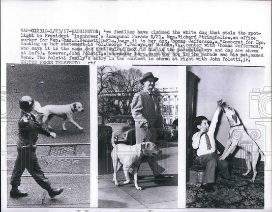 1957 Press Photo Col GV Selwyn, John Poletti in dipute over dogs ownership - Historic Images