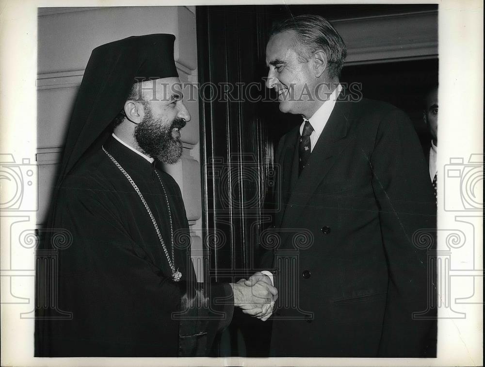 1957 Press Photo Cyprus Archbishop Makarios Meets NY Gov Averell Harriman - Historic Images