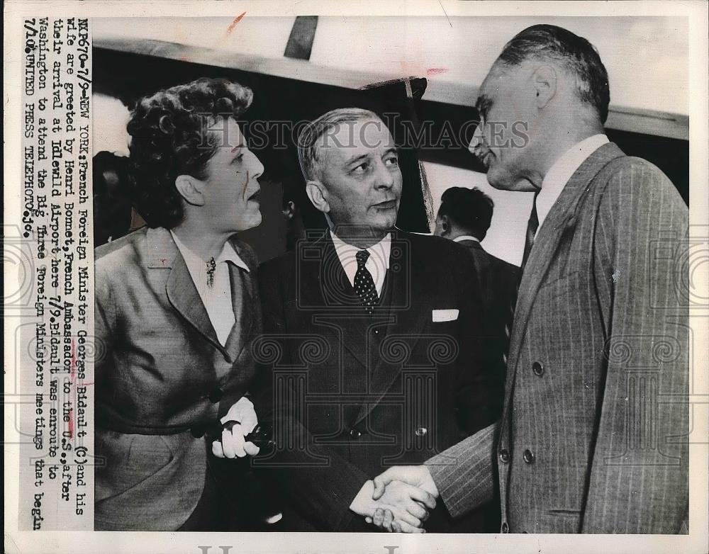 1953 Press Photo French Foreign Minister and Mrs. Georges Bidault, Henry Bonnet - Historic Images
