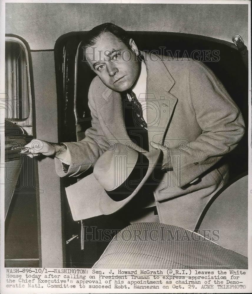 1947 Press Photo Sen. J Howard McGrath leaving White House - nea84149 - Historic Images