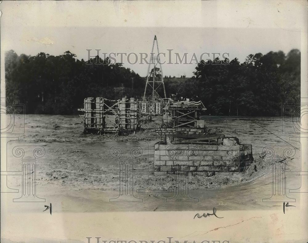 1928 Press Photo Broad River Bridge In Columbia, SC After Washed Away In Flood - Historic Images