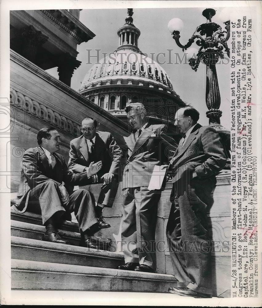 1949 Press Photo Ohio Farm Bureau members Wells, Battles & Reps J Vorys, Feighan - Historic Images