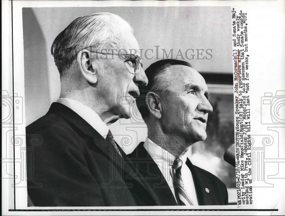 1964 Press Photo House speaker John McCormack Mike Mansfield - nea84015 - Historic Images