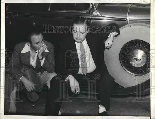 1935 Press Photo West & Schafer Sit at Thelma West Death Site - Historic Images