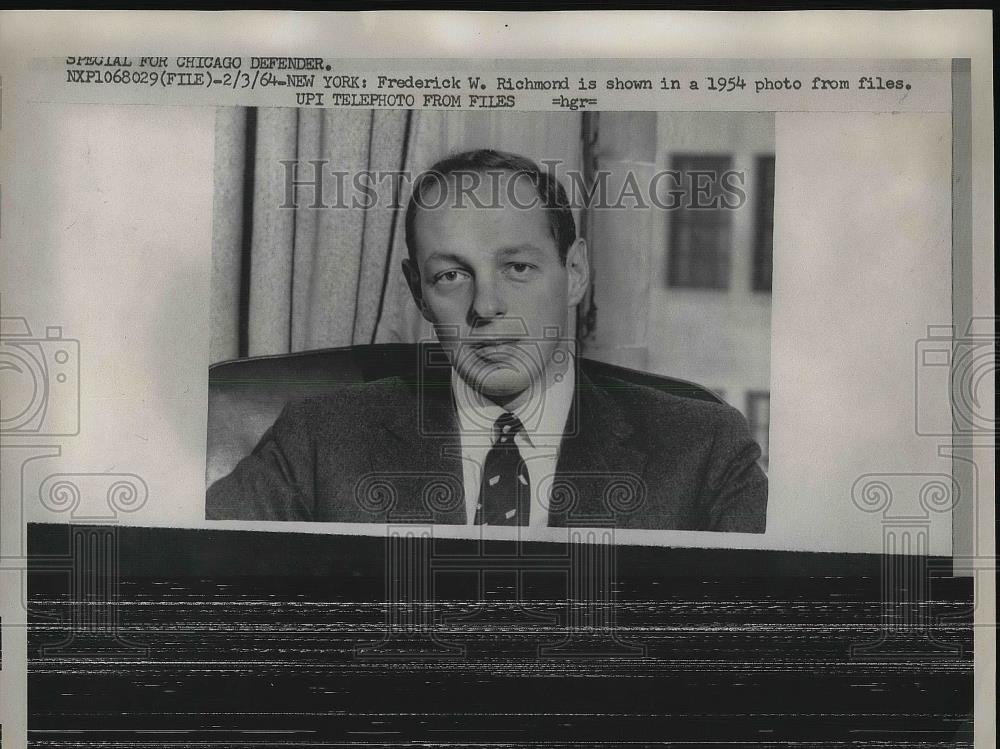 1964 Press Photo NY, Frederick W. Richmond in 1954 - nea92817 - Historic Images