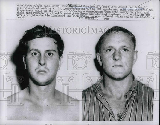1959 Press Photo Ronald Edward Carrison Joseph Lee Price arrested - nea94787 - Historic Images