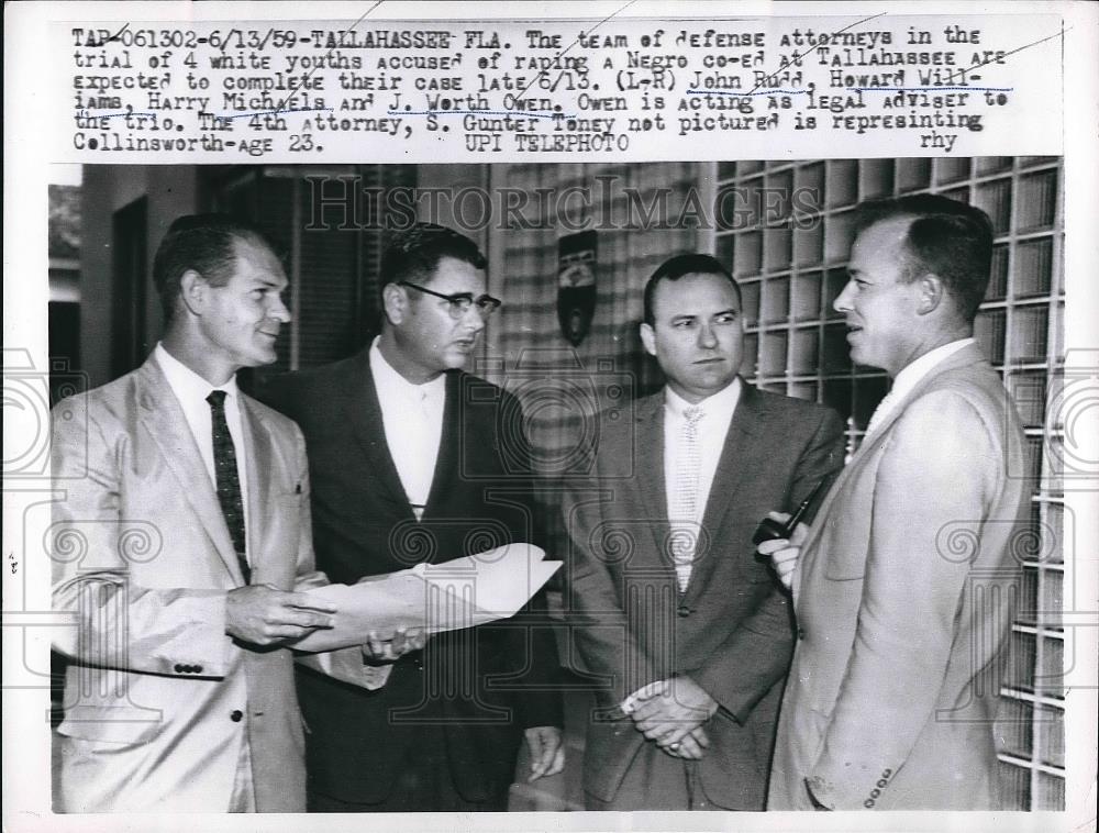 1959 Press Photo John Rudd Howard Williams Harry Michaels Attorneys In Rape Case - Historic Images