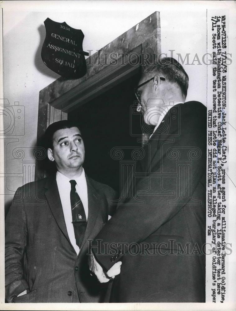 1958 Press Photo Jack Lotte Bernard Goldfine Washington Detective Edgar E Scott - Historic Images